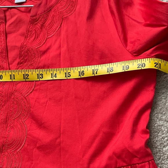 Chico's Red Tiered Embroidered Midi Dress Cotton Blend Casual Lightweight 8/10 - Picture 10 of 14